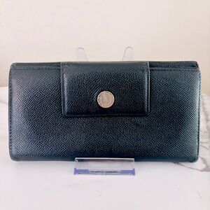 BVLGARI Black Long‎ Leather Wallet with Silver Logo Closure